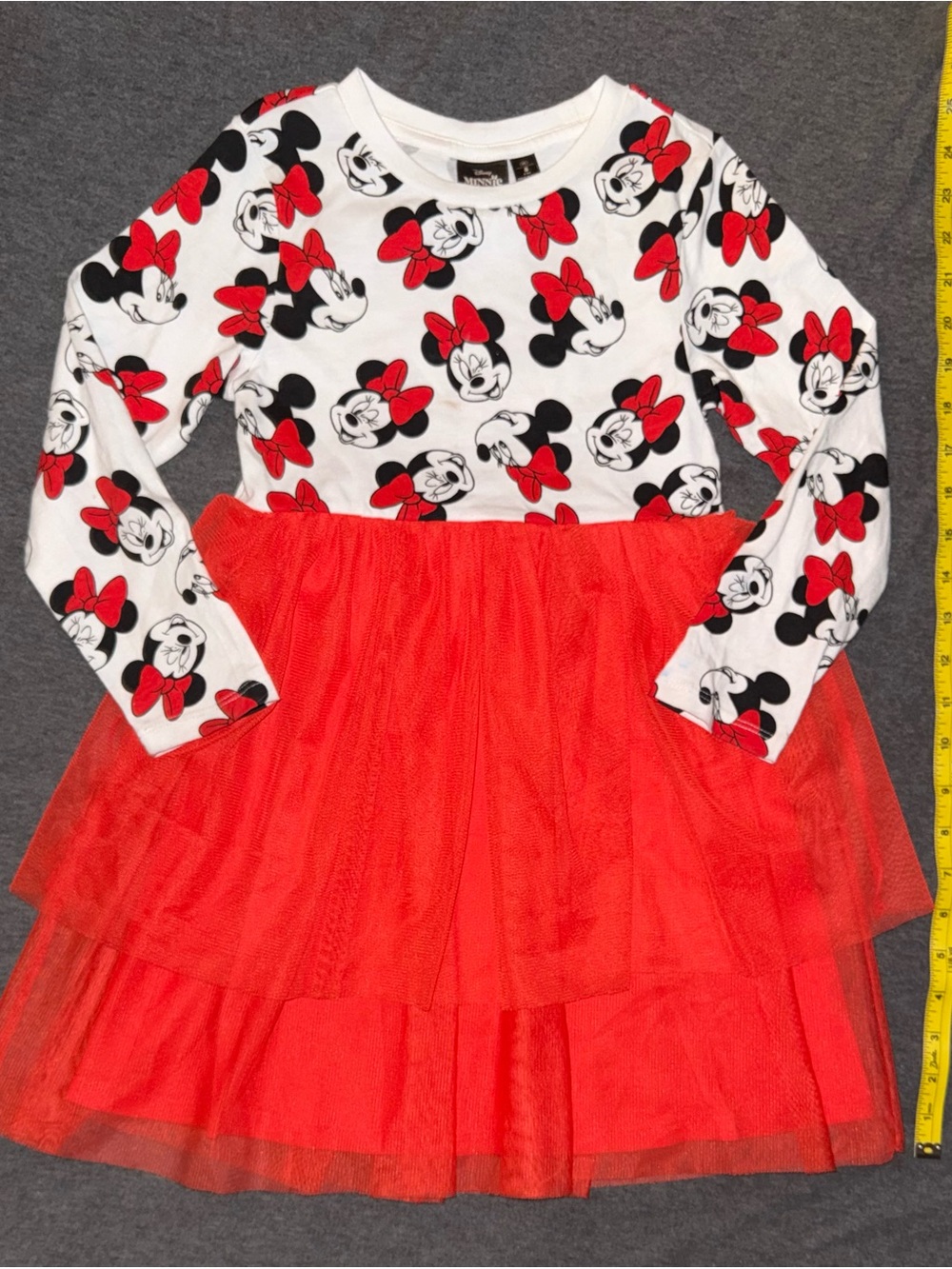 Disney Minnie Mouse Girlâs Small Long Sleeve Graphic Tulle Ruffle Tutu Dress